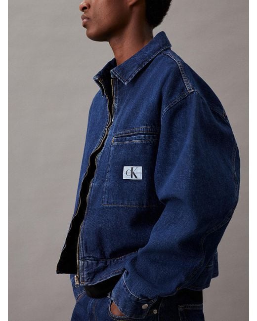 Calvin Klein Blue Relaxed Denim Zip Up Jacket for men