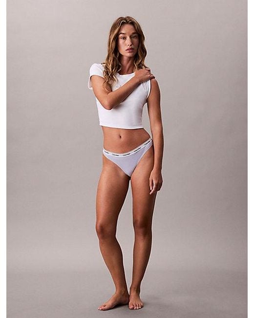 Calvin Klein White Thong Icon Logo