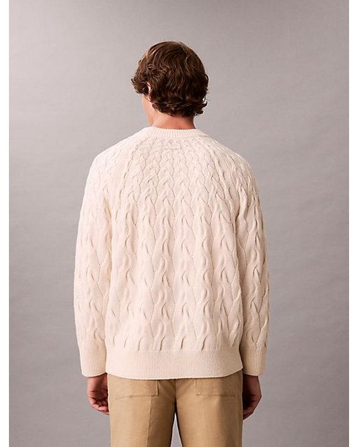 Calvin Klein Brown Lambswool Blend Cable Knit Crewneck Jumper for men