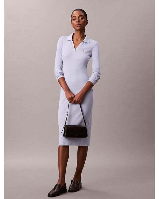 Calvin Klein Purple Woven Monologo Rib Midi Dress