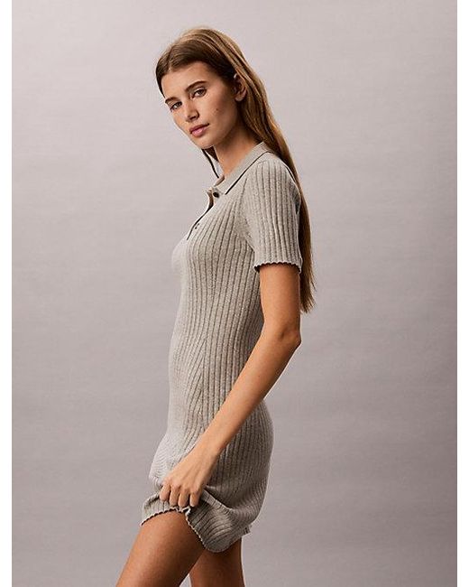 Calvin Klein Natural Jeans Ribbed Knit Flared Mini Dress