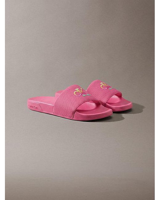 Calvin Klein Pink Canvas Contoured Logo Sliders Pride