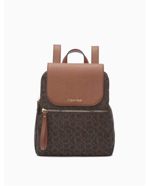 Calvin Klein Elaine Ck Monogram Small Backpack in Brown | Lyst