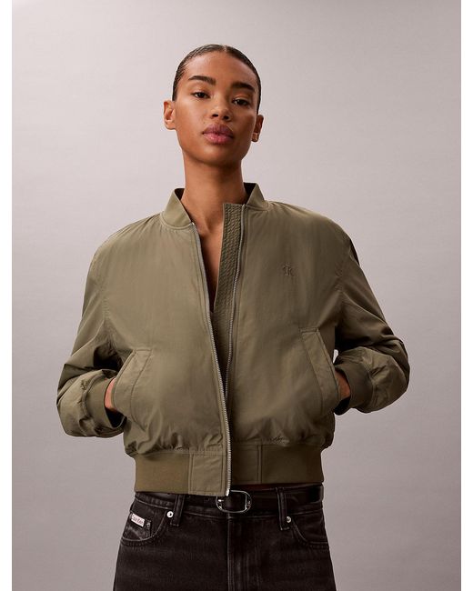 Calvin Klein Brown Lightly Padded Nylon Bomber Jacket