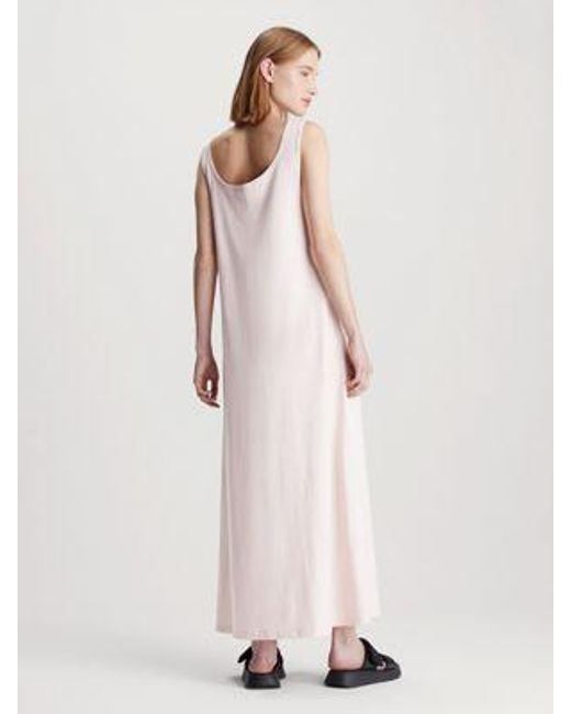 Vestido de tirantes largo de punto de algodón Calvin Klein de color Natural