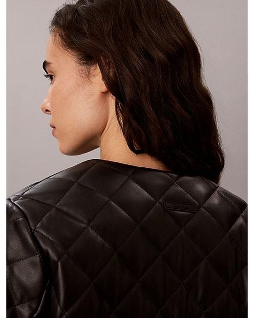 Calvin Klein Brown Quilted Faux Leather Liner Jacket