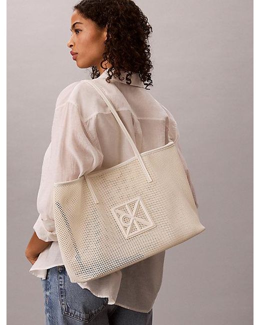 Calvin Klein Natural Emblem Logo Mesh Tote Bag