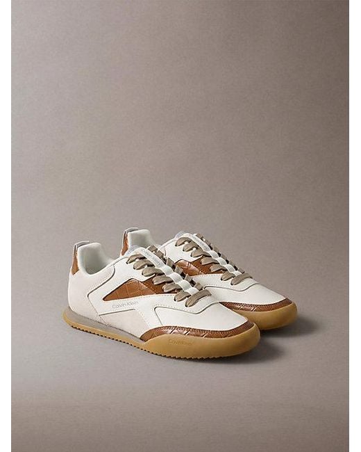 Calvin Klein Brown Ck Kayla Croc Effect Runner Trainers