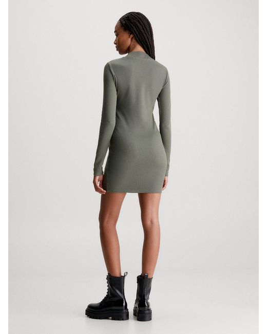 Calvin Klein Green Slim Ribbed Long Sleeve Dress