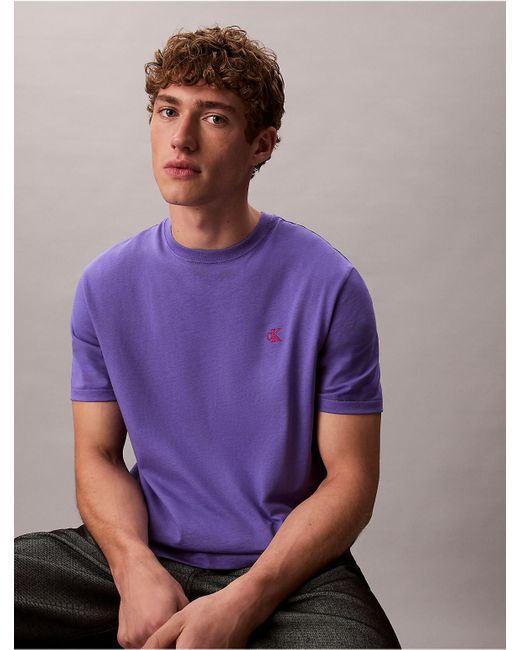 Calvin Klein Purple Embroidered Monogram Logo Relaxed T-Shirt for men