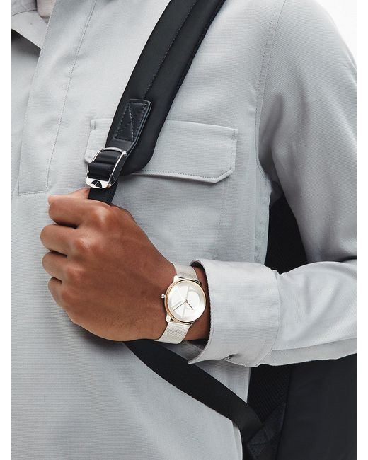 Calvin Klein Gray Monogram Logo Mesh Bracelet Watch