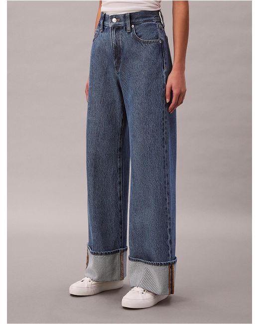 Calvin Klein Blue Calvin Klein Wide Cuff Wide Leg Jeans