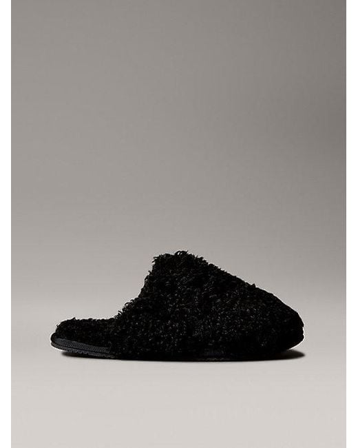 Calvin Klein Black Jeans Faux Shearling Sherpa Slippers