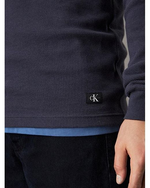 Calvin Klein Slim Wafel-T-Shirt Met Lange Mouwen in het Blue voor heren