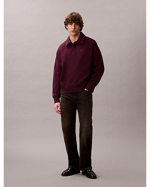 Calvin Klein Red Heavy Jersey Logo Long Sleeve Polo Shirt for men