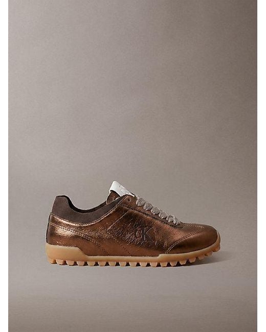 Calvin Klein Brown High Shine Low Profile Runner Trainers