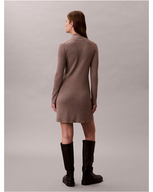 Calvin Klein Natural Smooth Cotton Rib Turtleneck Mini Dress