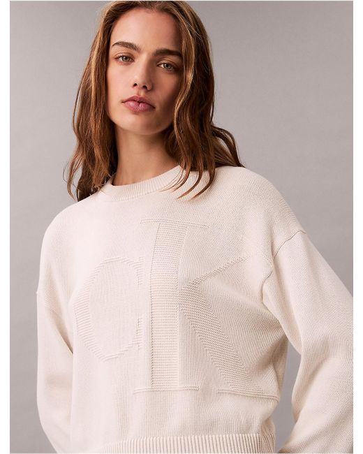 Calvin Klein Natural Calvin Klein Smooth Cotton Relaxed Monogram Logo Sweater