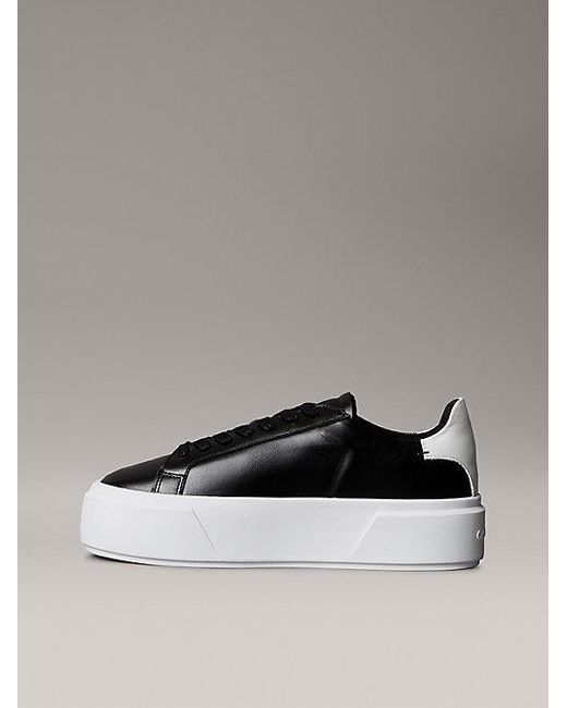 Calvin Klein Black Jeans Sienna Leather Logo Platform Trainers