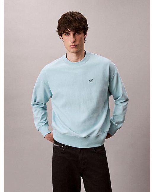 Calvin Klein Relaxed Premium Fleece Sweatshirt in het Blue voor heren