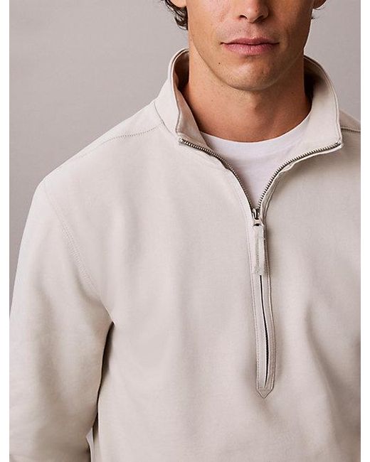 Calvin Klein Brown Jeans Cotton Terry Quarter Zip Sweatshirt for men