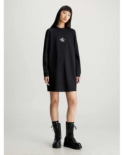 Calvin Klein Black Langärmeliges T-Shirt-Kleid aus Milano