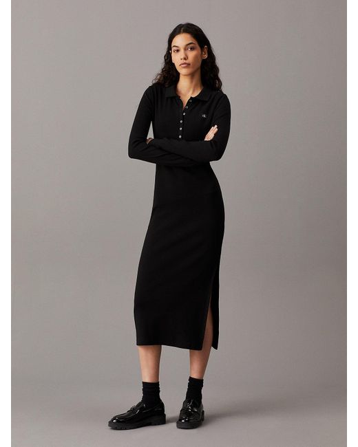 Robe-Polo Longue En Coton Côtelé Calvin Klein en coloris Black