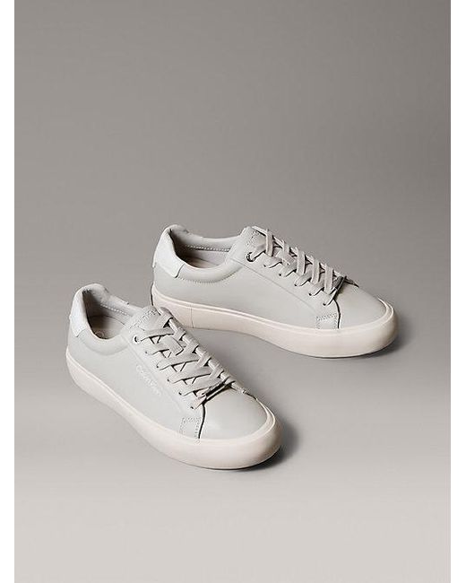 Calvin Klein Metallic Smooth Leather Embossed Logo Trainers