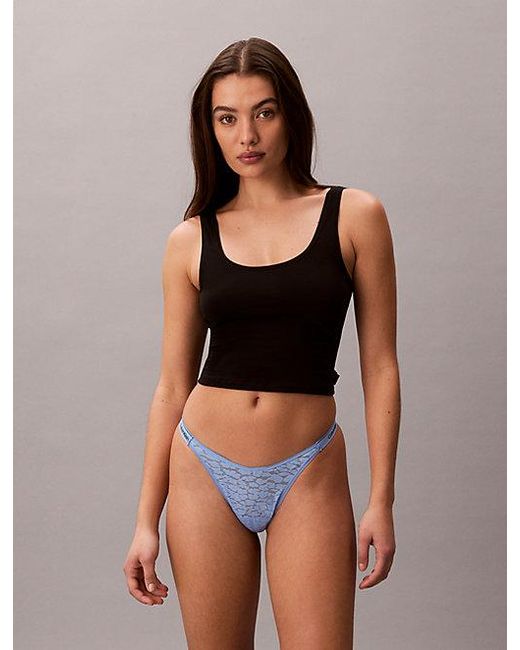 Calvin Klein Blue Dipped String Thong Icon Lace