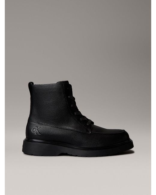 Calvin Klein Black Leather Apron Toe Lace-Up Zip Boots for men