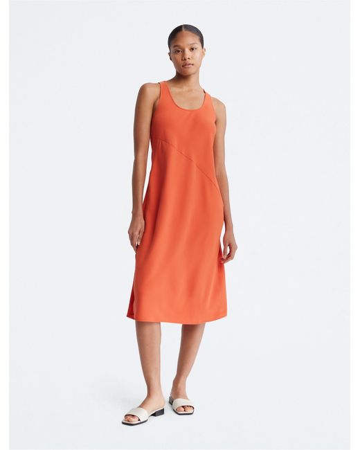 Calvin Klein Scoopneck Midi Tank Dress in Orange | Lyst Canada