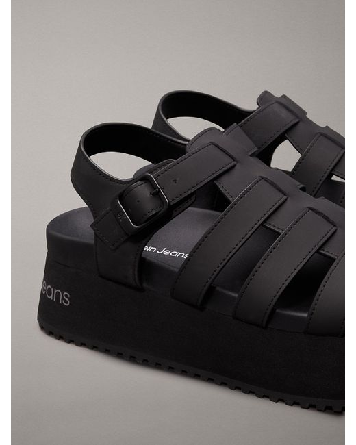 Calvin Klein Black Leather Platform Sandals
