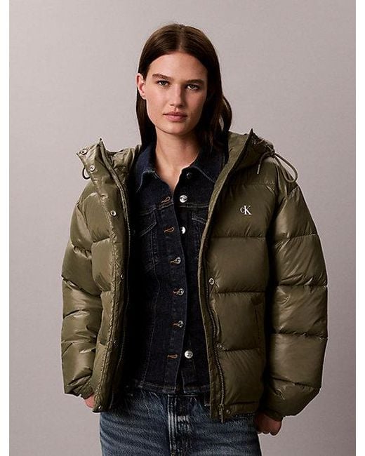 Calvin Klein Brown Jeans Shiny Hooded Puffer Jacket