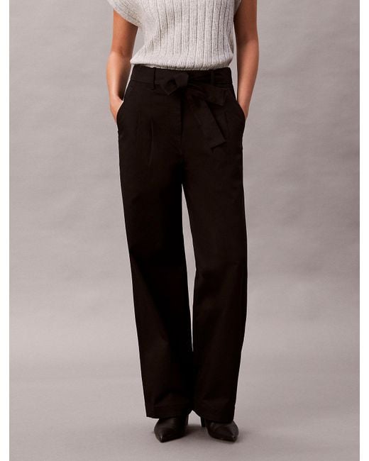 Calvin Klein Black Cotton Twill Belted Trousers
