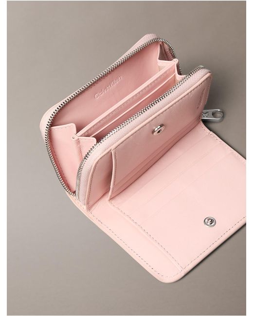 Calvin Klein Pink Minimal Monogram Zip Flap Wallet