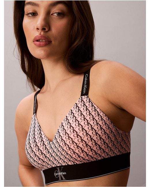 Calvin Klein Brown Graphic Monogram Microfiber Stretch Lightly Lined Bralette