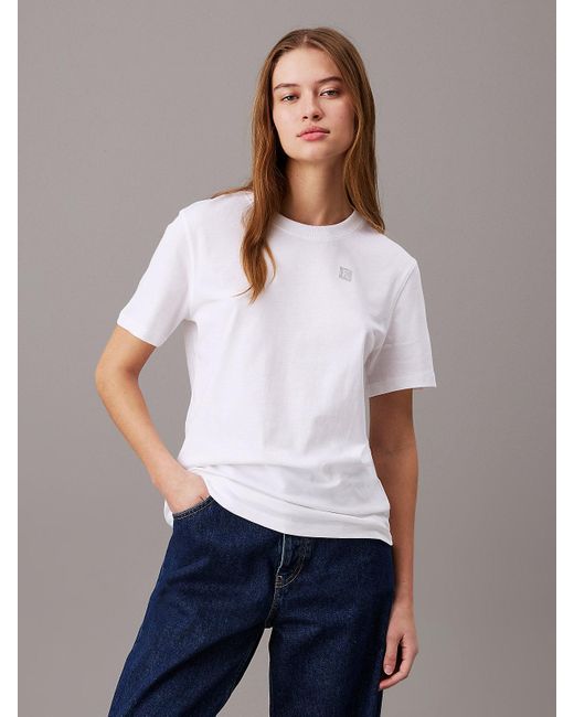 Calvin Klein White Cotton Badge T-shirt
