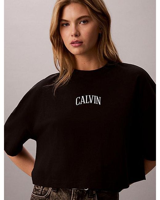 Calvin Klein Brown Jeans Cropped Varsity Logo T-Shirt