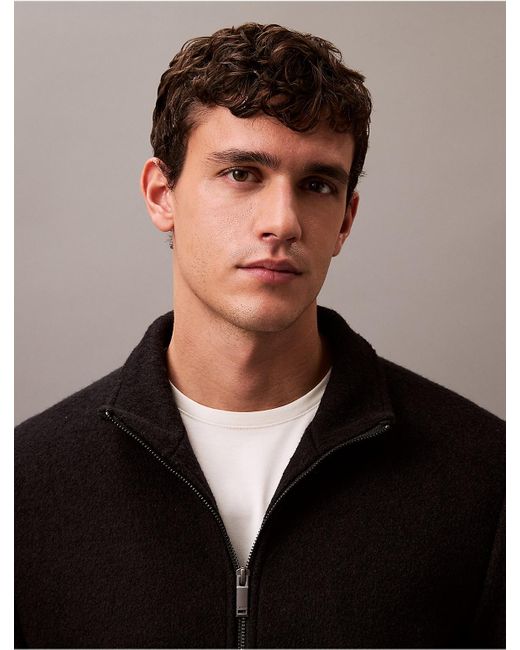 Calvin Klein Gray Wool Blend Classic Zip Shirt Jacket for men