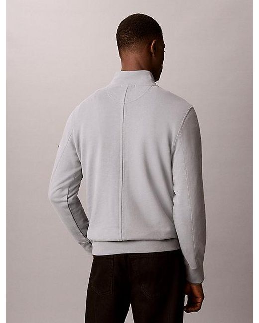 Calvin Klein Gray Jeans Cotton Terry Quarter Zip Sweatshirt for men