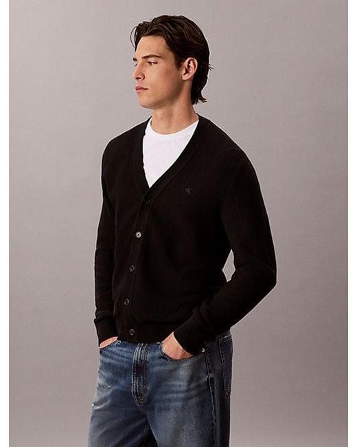 Calvin Klein Gray Relaxed Textured Cotton Cardigan for men