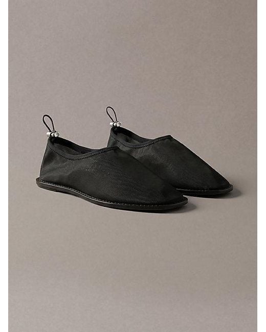 Calvin Klein Gray Mesh Drawstring Ballerinas