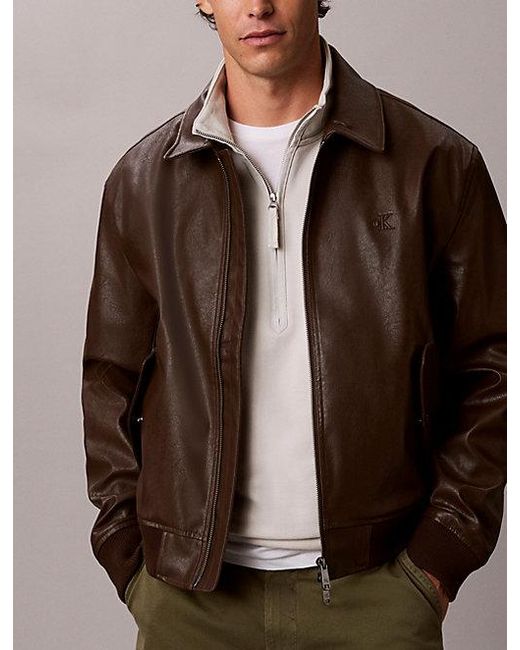 Calvin Klein Brown Jeans Cotton Terry Quarter Zip Sweatshirt for men