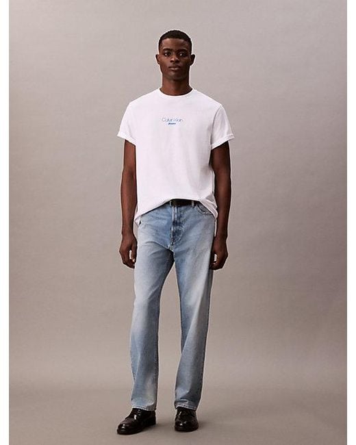 Calvin Klein White Jeans Acid Wash Logo T-Shirt for men