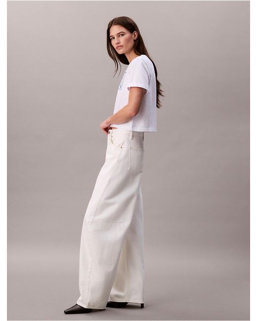 Calvin Klein White Calvin Klein Script Logo Cropped Boxy T-Shirt