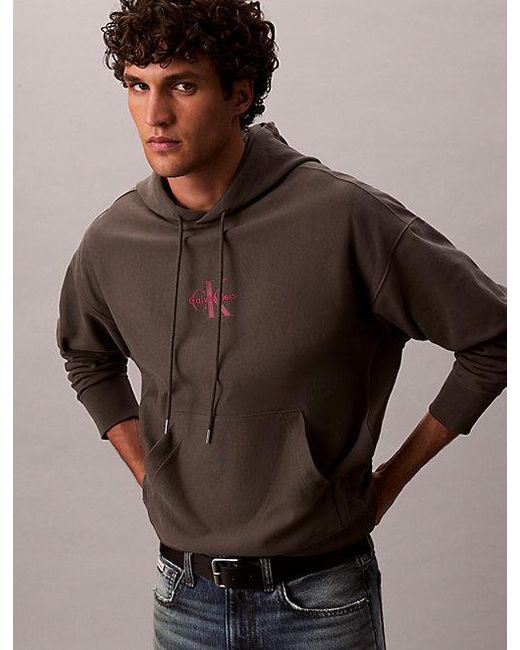Calvin Klein Brown Jeans Monologo Premium Fleece Hoodie for men