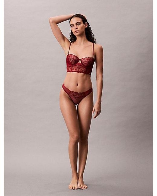 Calvin Klein Red Unlined Balconette Bra Ck Floral Lace