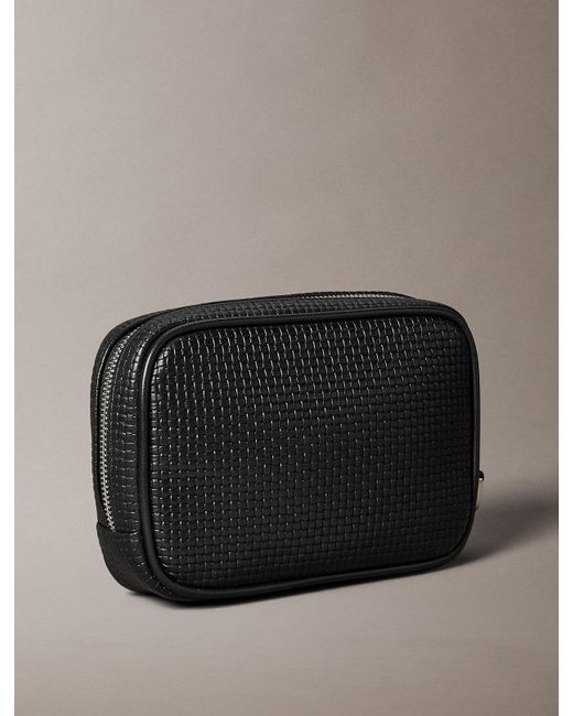 Calvin Klein Black Embossed Woven Zip Pouch for men