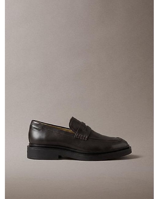 Calvin Klein Gray Leather Penny Loafers for men