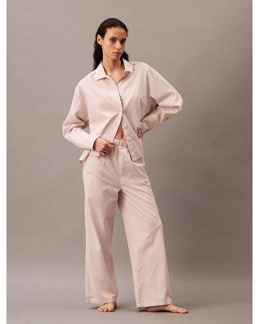 Calvin Klein Natural Cotton Poplin Wide Leg Pants